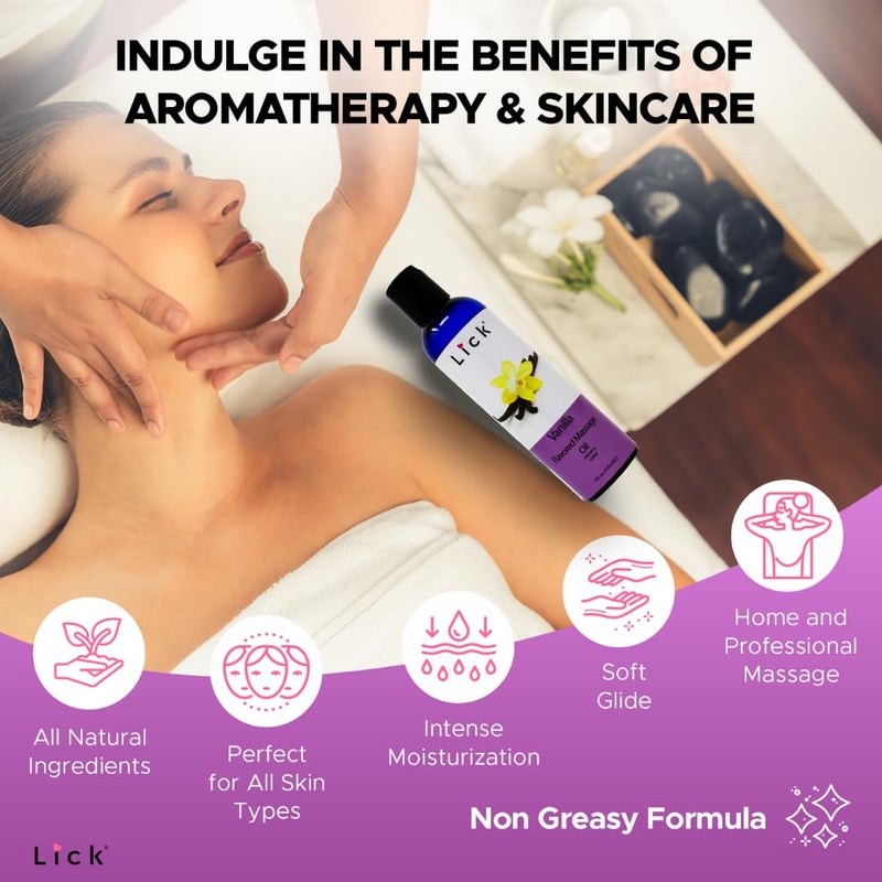 LICK Vanilla Flavored Massage Oil for Massage Therapy - Relaxing Muscle Massage for Men and Women with Natural Vitamin e Oil with Aromatherapy Oils for Skin use - Essential moisturizing Body Oils 4 oz - Image 5