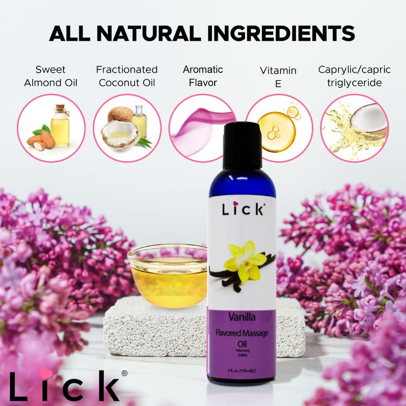 LICK Vanilla Flavored Massage Oil for Massage Therapy - Relaxing Muscle Massage for Men and Women with Natural Vitamin e Oil with Aromatherapy Oils for Skin use - Essential moisturizing Body Oils 4 oz - Image 3