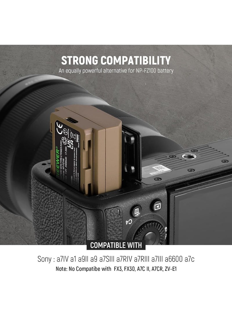Neewer NP-FZ100 2400mAh Battery with Type-C Power Port for Sony Cameras - Image 2
