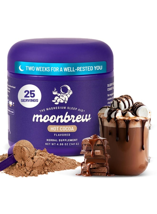 MoonBrew برطمان مشروب الكاكاو الساخن بالمغنيسيوم، مزيج مشروب طبيعي مُساعد على النوم للبالغين - مُهدئ، خالٍ من الميلاتونين، مُعزز للنوم - مسحوق شوكولاتة ساخنة مُهدئ مع ل-ثيانين، بابونج، وجليسينات الزنك، ٢٥ حصة - Image 1