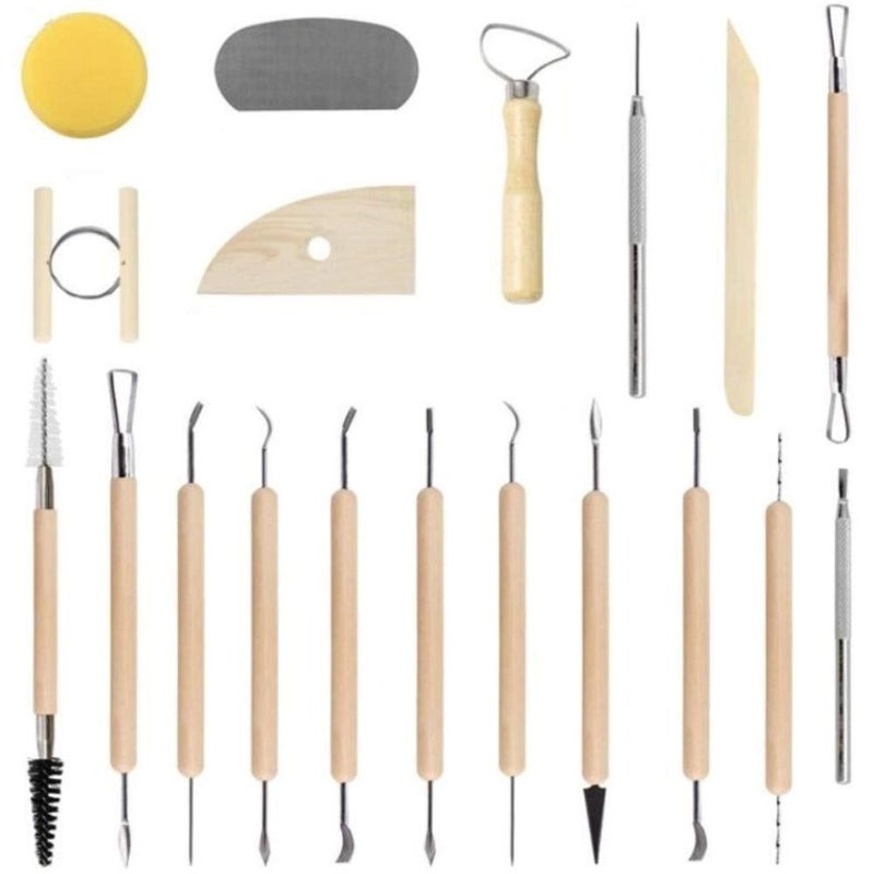 ELINKA Pottery Tool Kit,19pcs Polymer Clay Tools,Carving Modeling Clay Sculpting Tools Kit,Ceramics Tools,Trimming,Embossing Pattern,Smooth Wooden Handles - Image 1