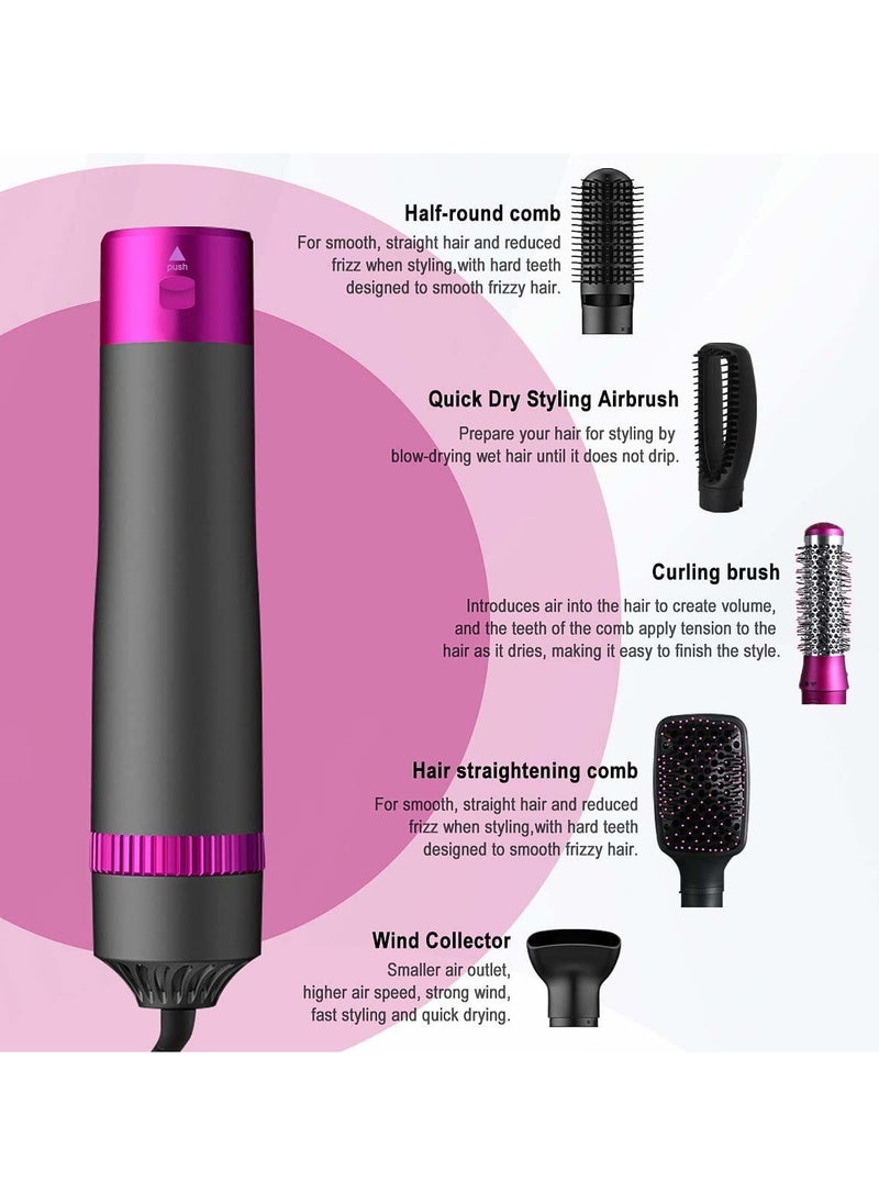 SYOSI - 5 in 1 Hair Dryer Brush Salon Negative Ionic Electric Hot Air Brush Detachable and Interchangeable Hair Straightener Curly Hair Comb Make Hair Smooth Hot Air Wrap Brush with Heat Protective Glove - Image 1