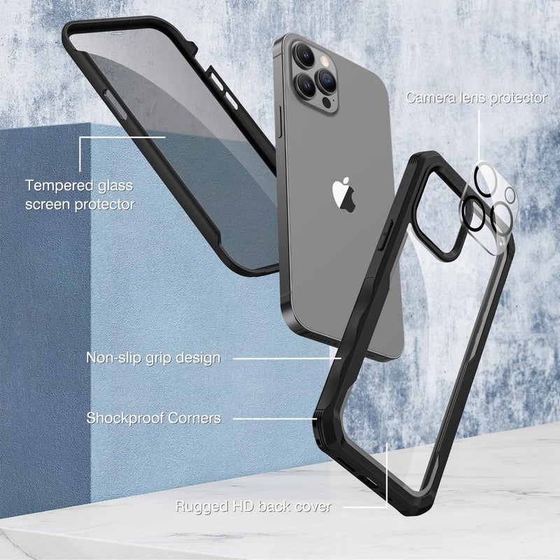CENHUFO Privacy for iPhone 13 Pro Case, Full Body Phone Case with Built-in 9H Tempered Glass Privacy Screen Protector and Camera Lens Protector, Anti Peep Shockproof Bumper Clear Cover - Black - Image 3