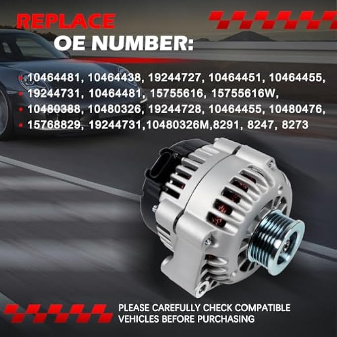 Autodevil 8247 New Alternator Fit for Cadillac Chevy C Truck Tahoe Sierra 1500/2500/3500 Silverado 1500/2500/3500, 2000-2004, 12V 105A CW 6-Groove Pulley, Replace 10480388 10464438 19244727 - Image 4
