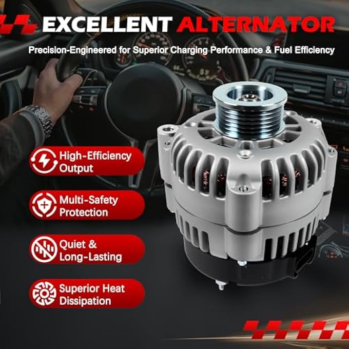 Autodevil 8247 New Alternator Fit for Cadillac Chevy C Truck Tahoe Sierra 1500/2500/3500 Silverado 1500/2500/3500, 2000-2004, 12V 105A CW 6-Groove Pulley, Replace 10480388 10464438 19244727 - Image 5