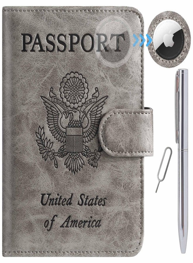 PASCACOO Passport Holder Cover Wallet RFID Blocking Leather Card Case Travel Accessories for Women Men, 118#Grey, for Airtag - Image 1