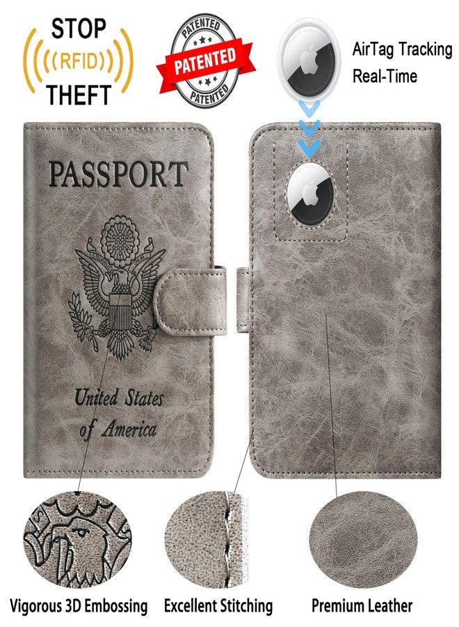 PASCACOO Passport Holder Cover Wallet RFID Blocking Leather Card Case Travel Accessories for Women Men, 118#Grey, for Airtag - Image 2