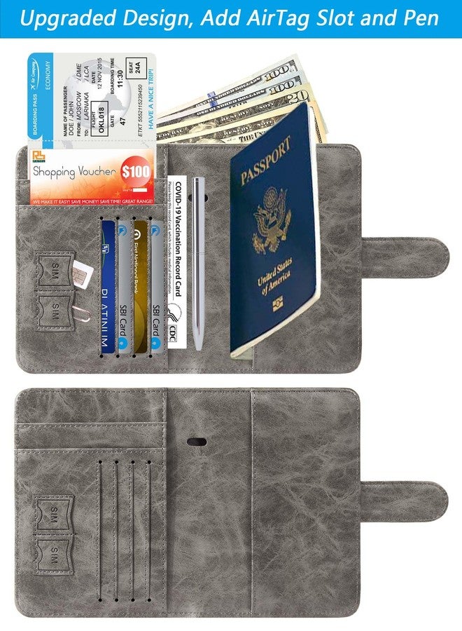 PASCACOO Passport Holder Cover Wallet RFID Blocking Leather Card Case Travel Accessories for Women Men, 118#Grey, for Airtag - Image 3