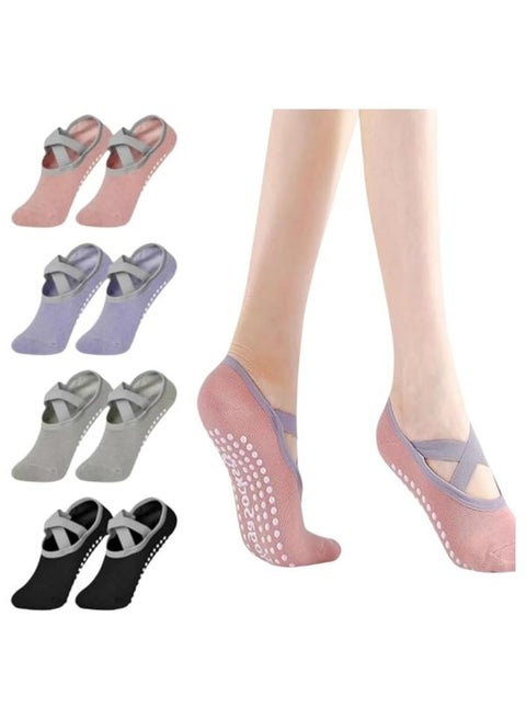4 Pairs Yoga Grip Socks For Women，Pilates Anti Slip Socks Non Slip Socks For Pilates,Yoga, Ballet, Dance