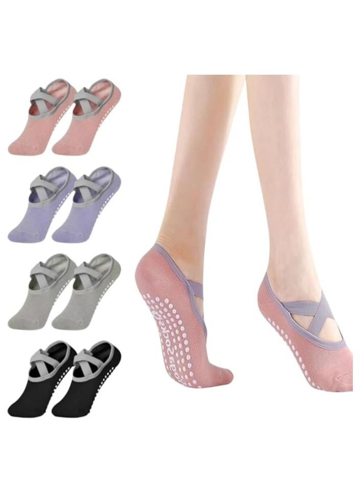 DELGREEN 4 Pairs Yoga Grip Socks For Women，Pilates Anti Slip Socks Non Slip Socks For Pilates,Yoga, Ballet, Dance - Image 1