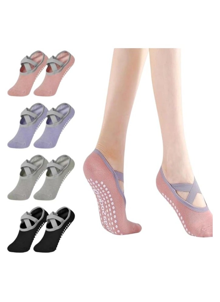DELGREEN 4 Pairs Yoga Grip Socks For Women，Pilates Anti Slip Socks Non Slip Socks For Pilates,Yoga, Ballet, Dance  - Image 1