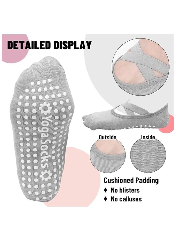 DELGREEN 4 Pairs Yoga Grip Socks For Women，Pilates Anti Slip Socks Non Slip Socks For Pilates,Yoga, Ballet, Dance  - Image 2