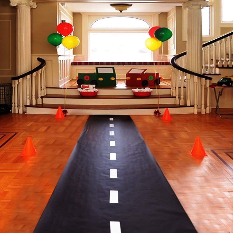 Novelty Place Racetrack Floor Table Runner - 10 Ft x 2 Ft Black Race Track Running Mat - Race Car Theme Birthday Party Decorations - Image 4