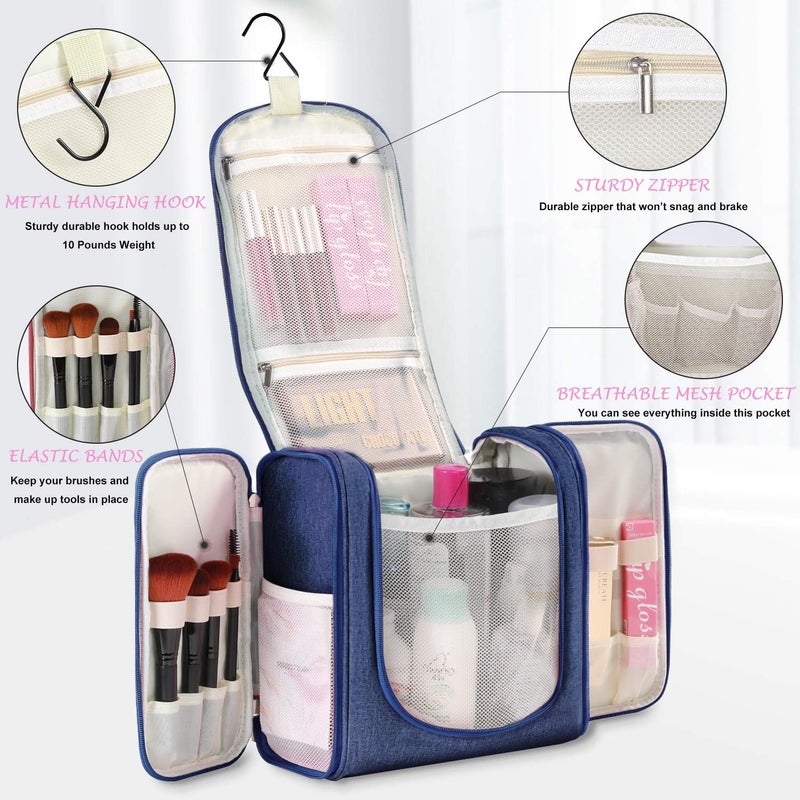 Freegrace Hanging Toiletry Bag Extra Large Capacity | Premium Travel Organizer Bags For Men And Women | Durable Waterproof Nylon Bathroom, Shower, Makeup Bag For Toiletries, Cosmetics, Brushes (Snow Blue) - Image 2