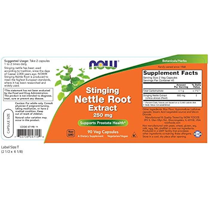 NOW Nettle Root Extract 250mg, 90 Veg Capsules - Image 2