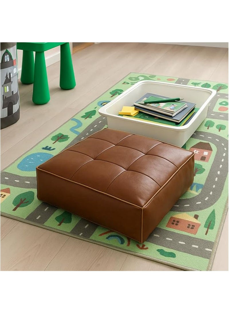 Apustim 40*40*15cm imitation leather floor cushion cover，floor mat footstool，self filling cushion cover，suitable for living room，bedroom and children's room （dark brown，cover only，no filling）  - Image 3