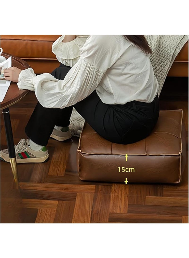 Apustim 40*40*15cm imitation leather floor cushion cover，floor mat footstool，self filling cushion cover，suitable for living room，bedroom and children's room （dark brown，cover only，no filling）  - Image 4
