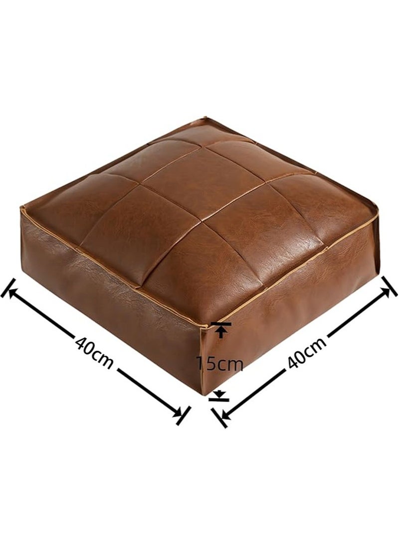 Apustim 40*40*15cm imitation leather floor cushion cover，floor mat footstool，self filling cushion cover，suitable for living room，bedroom and children's room （dark brown，cover only，no filling）  - Image 2