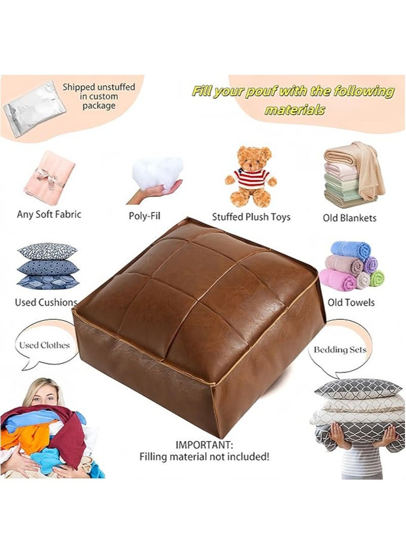 Apustim 40*40*15cm imitation leather floor cushion cover，floor mat footstool，self filling cushion cover，suitable for living room，bedroom and children's room （dark brown，cover only，no filling）  - Image 5