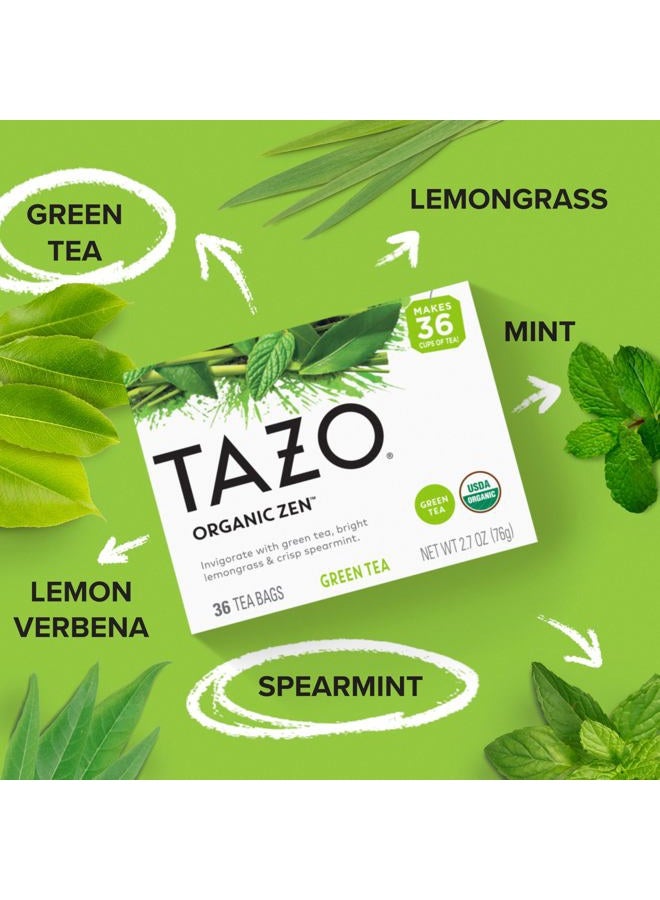 TAZO Organic Zen Green Tea, Caffeinated Tea with Refreshing Lemongrass & Spearmint, 36 Total Bags - Image 3