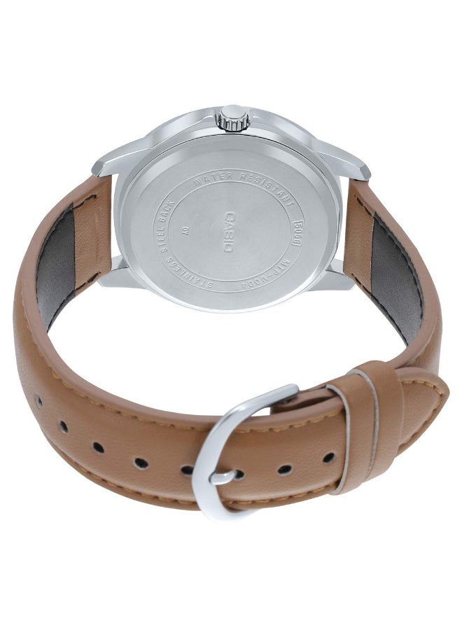 CASIO Men Leather Round Shape Analog Watch MTP-V004L-1B2UDF - 42 mm - Brown - Image 2