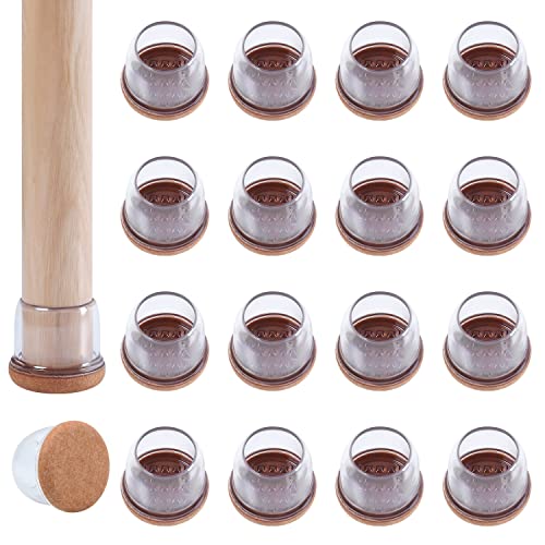 Ezprotekt 24 Pcs Clear Silicone Chair Leg Floor Protectors with Felt Floor Protectors for Chairs Chair Leg Caps Covers Chair Leg Socks Bar Stool Leg Floor Protectors L Fit 1113 Round