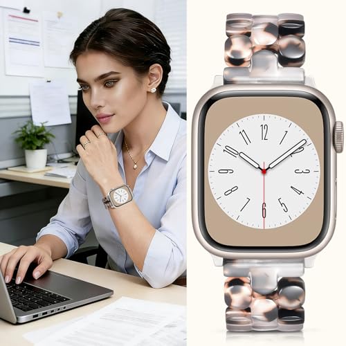 V-MORO Resin Band Compatible with Apple Watch 46mm/45mm/44mm/42mm Women Fashion Dressy Strap Bracelet lightweight Cute Wristband for iWatch Bands Series 11 10 9 8 7 6 5 4 3 2 1 SE2/3(Clear Tortoisel) - Image 4