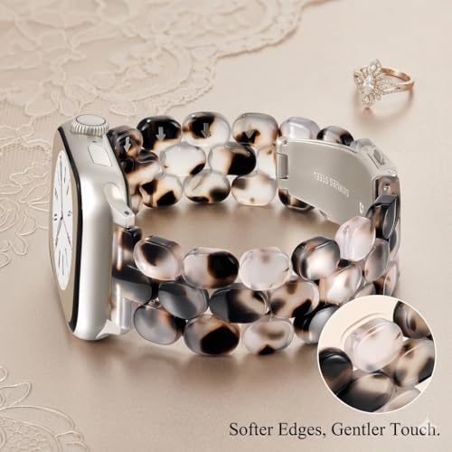 V-MORO Resin Band Compatible with Apple Watch 46mm/45mm/44mm/42mm Women Fashion Dressy Strap Bracelet lightweight Cute Wristband for iWatch Bands Series 11 10 9 8 7 6 5 4 3 2 1 SE2/3(Clear Tortoisel) - Image 3