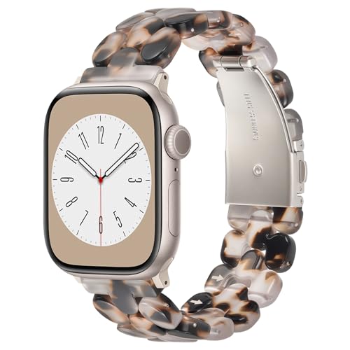 V-MORO Resin Band Compatible with Apple Watch 46mm/45mm/44mm/42mm Women Fashion Dressy Strap Bracelet lightweight Cute Wristband for iWatch Bands Series 11 10 9 8 7 6 5 4 3 2 1 SE2/3(Clear Tortoisel) - Image 1
