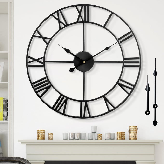 WALL CLOCK 24 INCH SILENT NONTICKING DECORATIVE LARGE WALL CLOCK BATTERY OPERATED METAL VINTAGE RETRO ROMAN NUMERALS WALL CLOCK FOR LIVING ROOM BEDROOM KITCHEN OFFICE FARMHOUSE DECOR