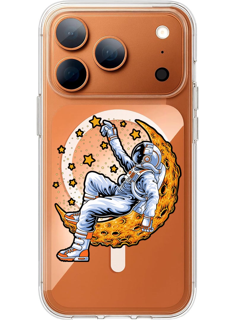 Theodor Magnetic Case for Apple iPhone 17 Pro Compatible with MagSafe Wireless Charging, Shockproof Phone Bumper Cover - Astronaut lying on moon - Image 1