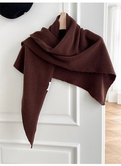 High-End Feel Lazy Out On The Street 100% Wool Triangle Design Womens Autumn/Winter Neck Warmer Solid Color Large Scarf Coffee color (solid color)