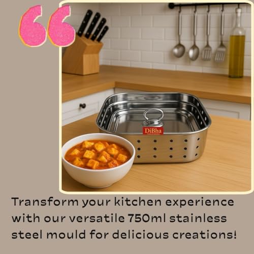 DiBha Stainless Steel Paneer Cheese/Tofu/Sprouts Maker/Mould/Press Maker, (750ml, Square Shape, Silver, L-5.25 B-5. 25 H 1.5 Inch) - Image 3