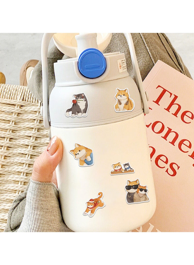 ملصقات كلاب وقطط لأجهزة الكمبيوتر المحمولة، 50 قطعة من ملصقات الفينيل المقاومة للماء على شكل قطط لطيفة ومضحكة وكلاب شيبا إينو وزجاجات المياه والهواتف والتزلج للأطفال والمراهقين والبالغين - Image 3