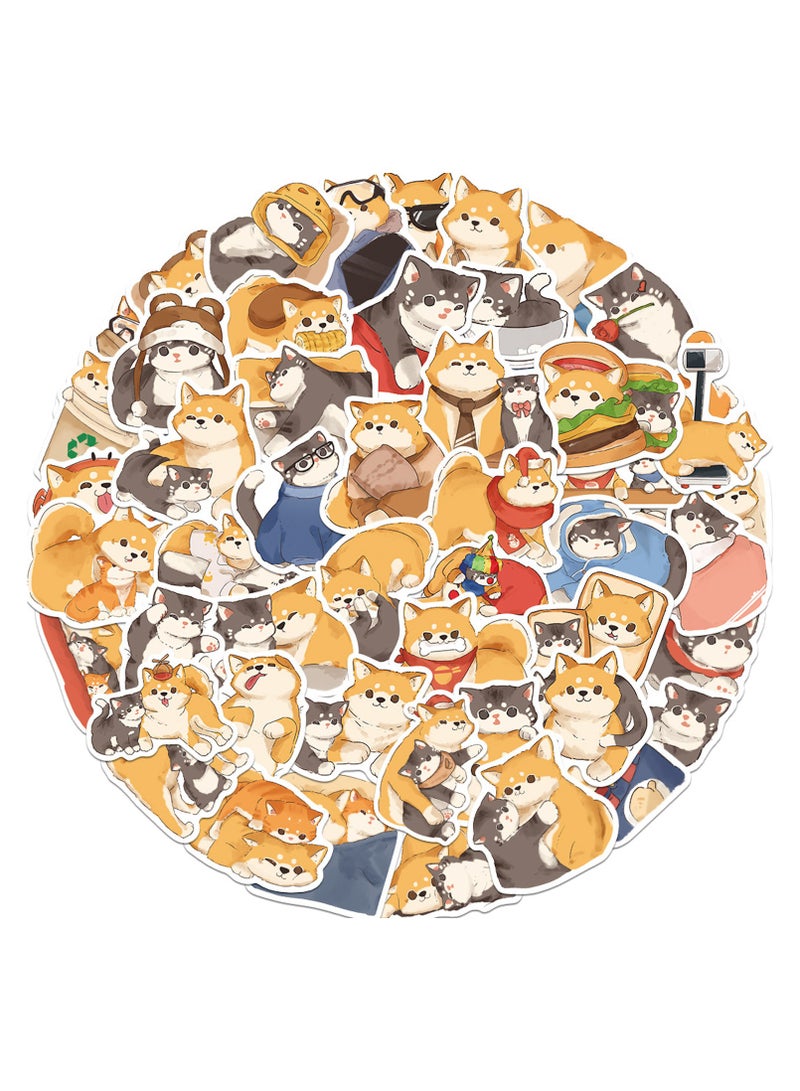 ملصقات كلاب وقطط لأجهزة الكمبيوتر المحمولة، 50 قطعة من ملصقات الفينيل المقاومة للماء على شكل قطط لطيفة ومضحكة وكلاب شيبا إينو وزجاجات المياه والهواتف والتزلج للأطفال والمراهقين والبالغين - Image 1