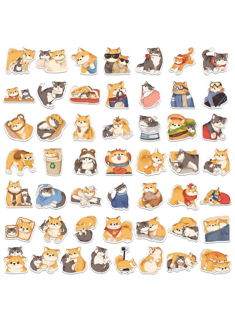 ملصقات كلاب وقطط لأجهزة الكمبيوتر المحمولة، 50 قطعة من ملصقات الفينيل المقاومة للماء على شكل قطط لطيفة ومضحكة وكلاب شيبا إينو وزجاجات المياه والهواتف والتزلج للأطفال والمراهقين والبالغين - Image 2