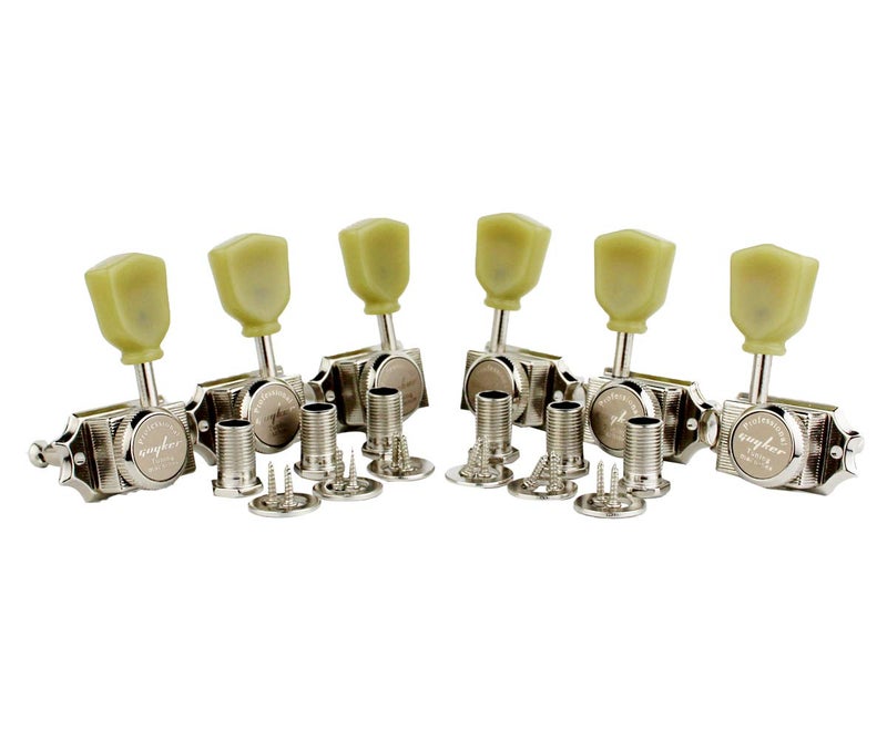 Guyker 6Pcs Guitar Locking String Tuning Pegs (3R + 3L) â€“ 1:15 Vintage Deluxe Style Tuners Key Machine Heads Set with Keystone Knob Replacement for Les Paul Style Electric or Acoustic Guitar - Nickel - Image 1