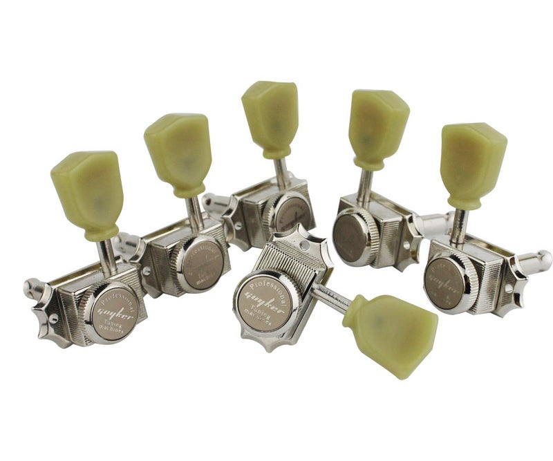 Guyker 6Pcs Guitar Locking String Tuning Pegs (3R + 3L) â€“ 1:15 Vintage Deluxe Style Tuners Key Machine Heads Set with Keystone Knob Replacement for Les Paul Style Electric or Acoustic Guitar - Nickel - Image 2