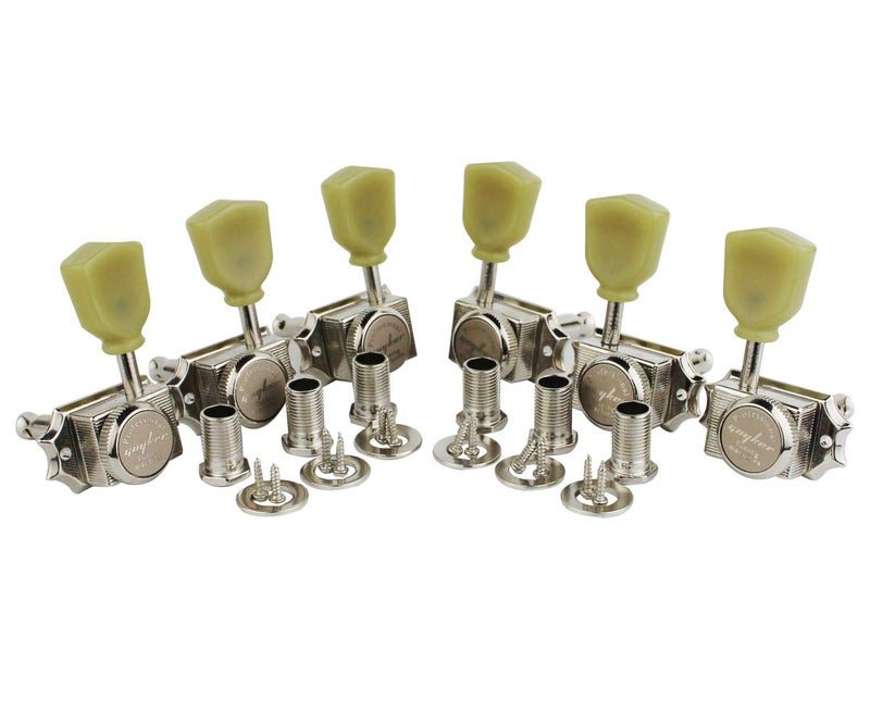 Guyker 6Pcs Guitar Locking String Tuning Pegs (3R + 3L) â€“ 1:15 Vintage Deluxe Style Tuners Key Machine Heads Set with Keystone Knob Replacement for Les Paul Style Electric or Acoustic Guitar - Nickel - Image 3