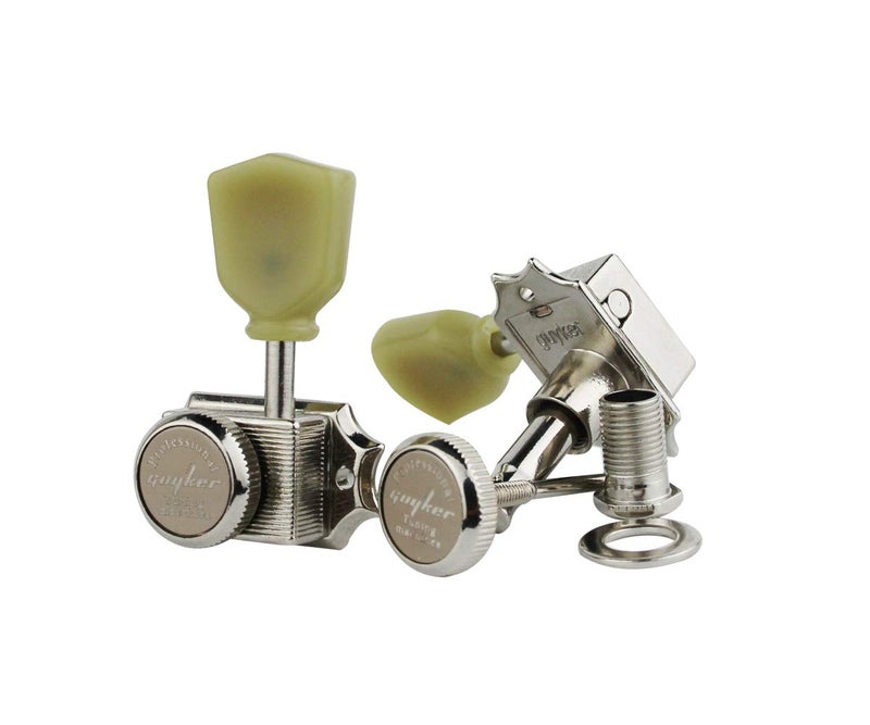 Guyker 6Pcs Guitar Locking String Tuning Pegs (3R + 3L) â€“ 1:15 Vintage Deluxe Style Tuners Key Machine Heads Set with Keystone Knob Replacement for Les Paul Style Electric or Acoustic Guitar - Nickel - Image 5