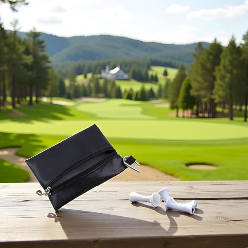Pxiryanlow Black Mini Golf Tee Pouch Bag, Durable Golf Ball Tee Storage Bag Leather Golf Tees Pocket with Zipper, Golf Supplies Accessories, Golf Club Bag Accessories, Golf, Sports - Image 2