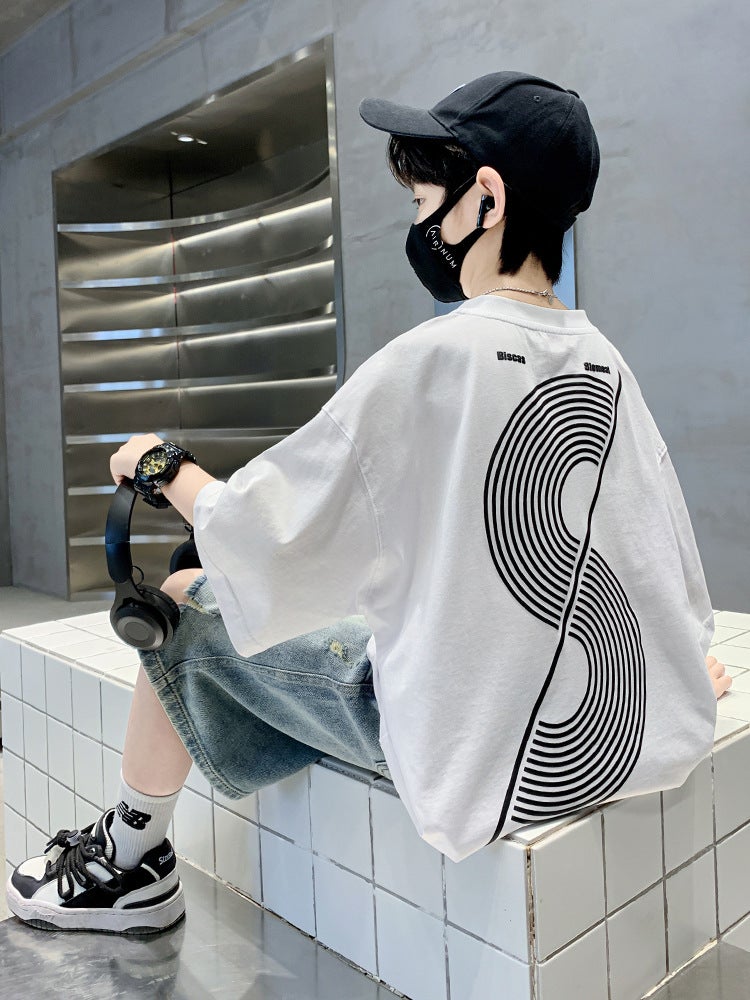 Boys' T-Shirts Short-Sleeved Medium and Large Kidsren's Summer Clothes 2025 New Summer Clothes Half-Sleeved T-Shirts Summer Cotton Tops - Image 3