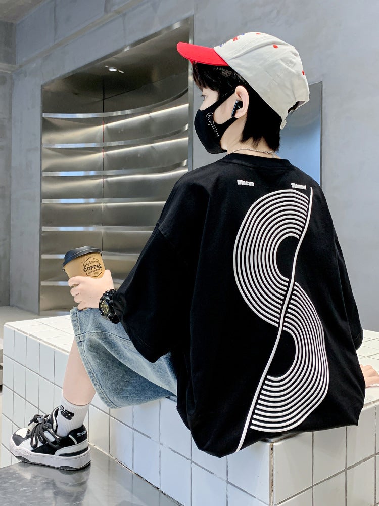 Boys' T-Shirts Short-Sleeved Medium and Large Kidsren's Summer Clothes 2025 New Summer Clothes Half-Sleeved T-Shirts Summer Cotton Tops - Image 2