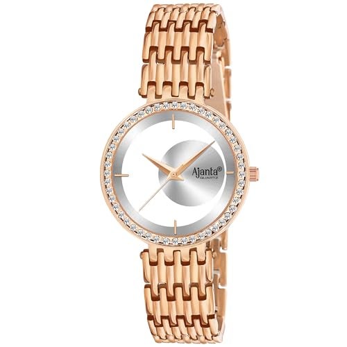 Ajanta Quartz Luxury Analog Bracelet Watch |Diamond Studded | Rose Gold Watch |Minimalistic Dial with Bracelet Chain for Women & Girls (La Luna Collection) - Image 1