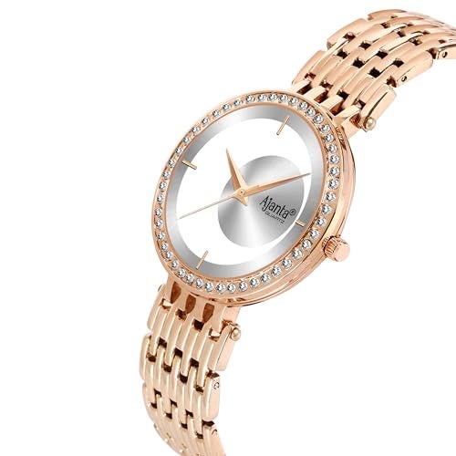 Ajanta Quartz Luxury Analog Bracelet Watch |Diamond Studded | Rose Gold Watch |Minimalistic Dial with Bracelet Chain for Women & Girls (La Luna Collection) - Image 4