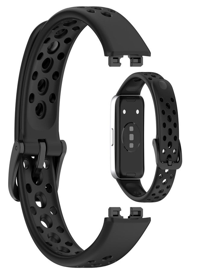 LOKEKE Compatible with Huawei Band 10 Replacement Wrist Strap - Replacement Breathable Silicone Wrist Watch Band Strap Compatible with Huawei Band 10/9/8, Silicone Pins(Black) - Image 1