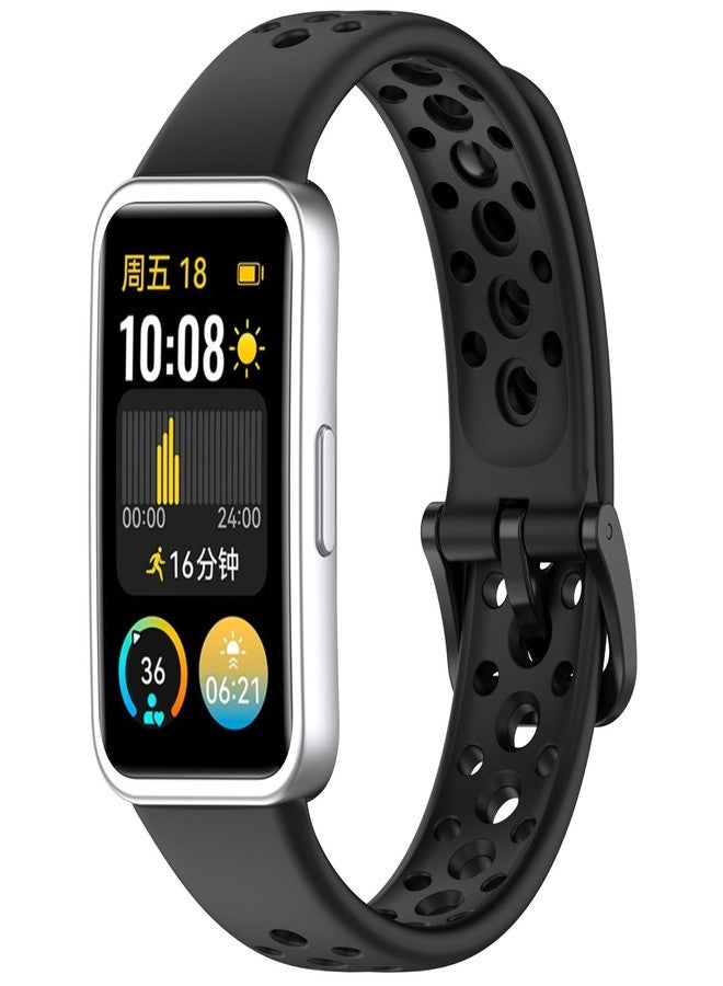 LOKEKE Compatible with Huawei Band 10 Replacement Wrist Strap - Replacement Breathable Silicone Wrist Watch Band Strap Compatible with Huawei Band 10/9/8, Silicone Pins(Black) - Image 2