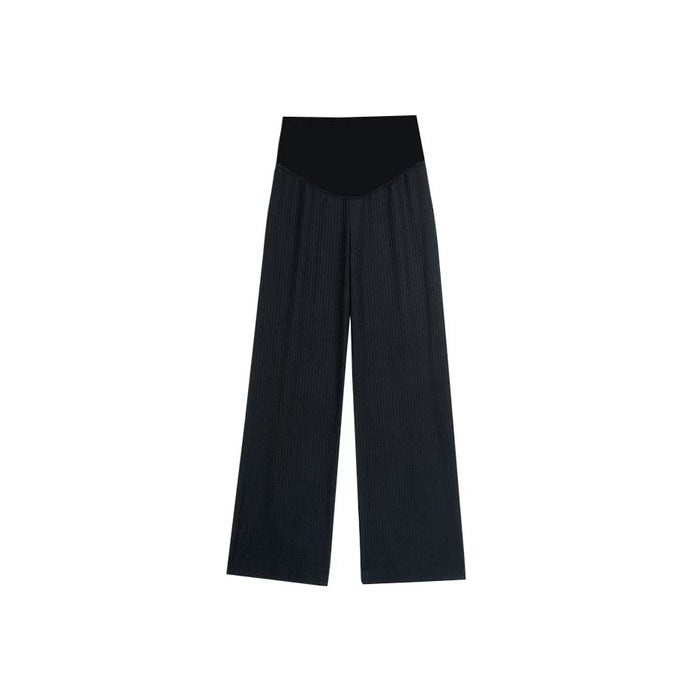Summer Maternity Wear Loose-fit Ice Silk Wide-leg Pants Thin Outer Wear Pleated Nine-point Maternity Trousers Black 