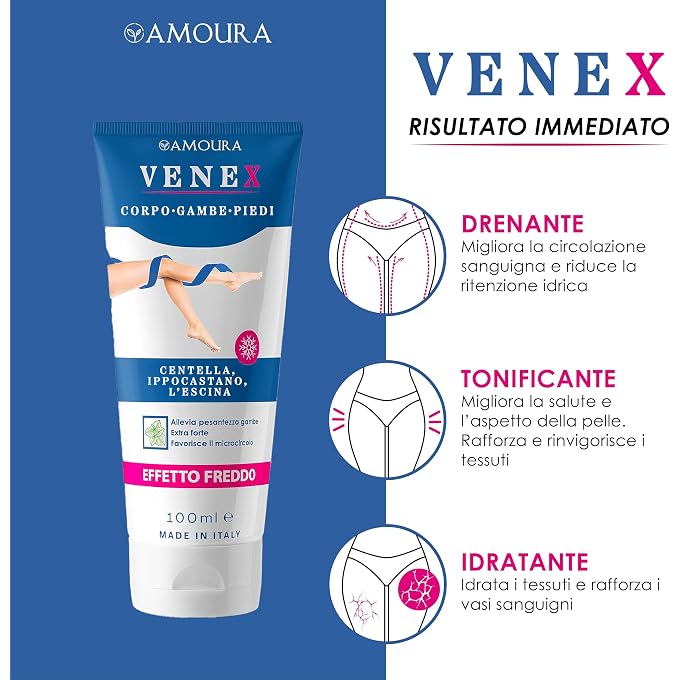amoura Varicose Veins and Capillaries Cream  100 ml  Tired and Heavy Legs Cream  Made in Italy - Image 2