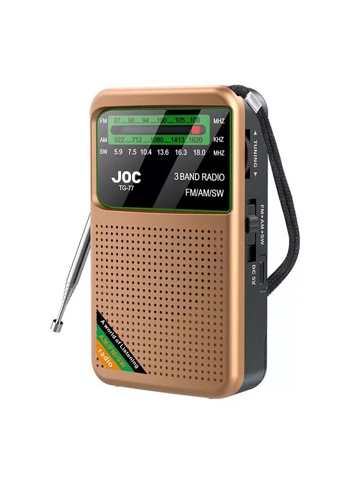 Joc Portable Radio FM AM SW, Battery Operated, Best Reception, Portable Speaker Radios Rechargeable With HD Display Screen, 3.5 MM Earphone Jack, Suitable For Indoor, Outdoor And Emergency Use, Golden - Image 1